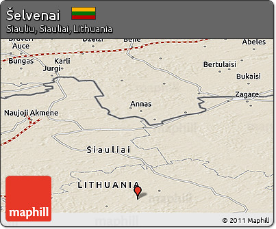 Shaded Relief Panoramic Map of Šelvenai