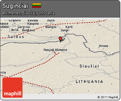 Shaded Relief Panoramic Map of Suginčiai
