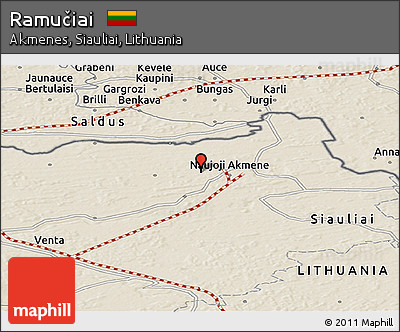 Shaded Relief Panoramic Map of Ramučiai