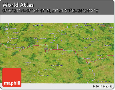 Satellite 3D Map of the Area around 56° 18' 50" N, 23° 52' 30" E