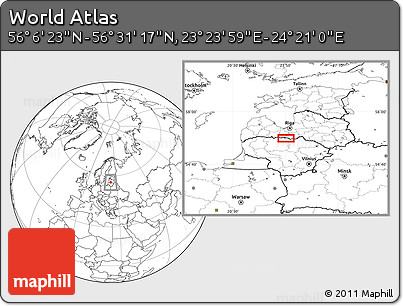 Blank Location Map of the Area around 56° 18' 50" N, 23° 52' 30" E