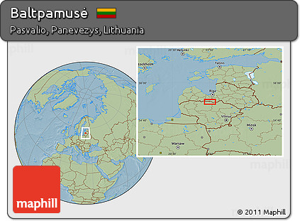 Savanna Style Location Map of Baltpamusė, hill shading