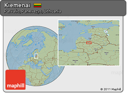 Savanna Style Location Map of Kiemėnai, hill shading