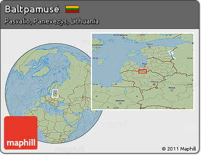 Savanna Style Location Map of Baltpamusė, hill shading