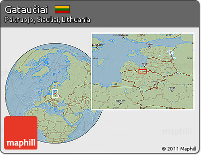 Savanna Style Location Map of Gataučiai, hill shading