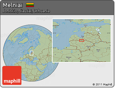 Savanna Style Location Map of Melniai, hill shading
