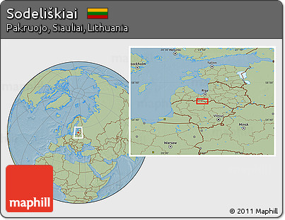 Savanna Style Location Map of Sodeliškiai, hill shading