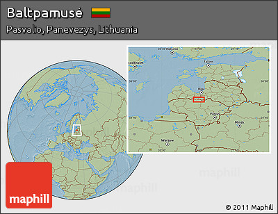 Savanna Style Location Map of Baltpamusė, hill shading