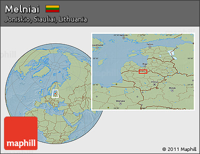 Savanna Style Location Map of Melniai, hill shading