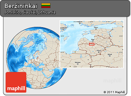 Shaded Relief Location Map of Beržininkai