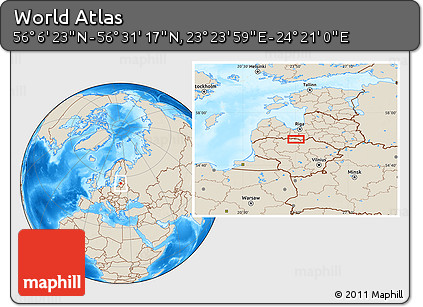 Shaded Relief Location Map of the Area around 56° 18' 50" N, 23° 52' 30" E