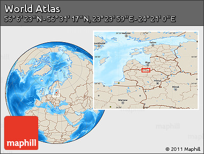 Shaded Relief Location Map of the Area around 56° 18' 50" N, 23° 52' 30" E