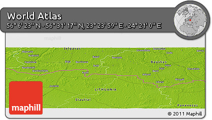 Physical Panoramic Map of the Area around 56° 18' 50" N, 23° 52' 30" E