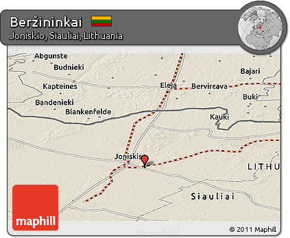Shaded Relief Panoramic Map of Beržininkai