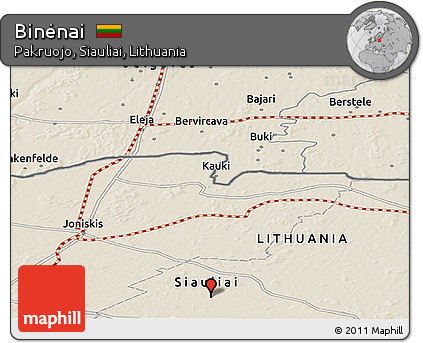 Shaded Relief Panoramic Map of Binėnai