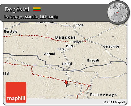 Shaded Relief Panoramic Map of Degėsiai