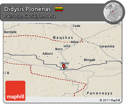Shaded Relief Panoramic Map of Didysis Plonėnas