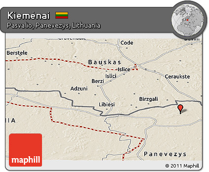 Shaded Relief Panoramic Map of Kiemėnai