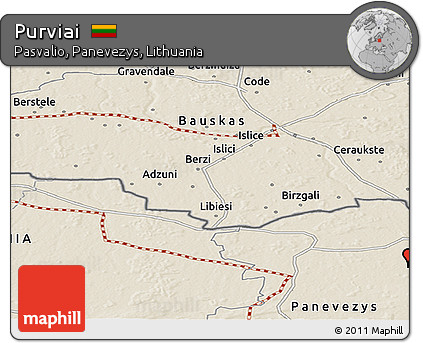 Shaded Relief Panoramic Map of Purviai