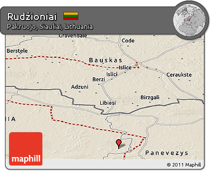Shaded Relief Panoramic Map of Rudžioniai