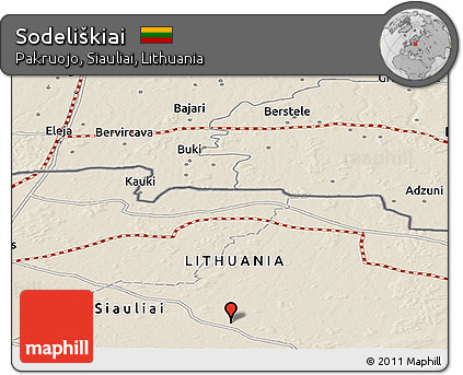 Shaded Relief Panoramic Map of Sodeliškiai
