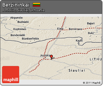 Shaded Relief Panoramic Map of Beržininkai