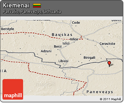 Shaded Relief Panoramic Map of Kiemėnai