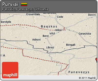Shaded Relief Panoramic Map of Purviai