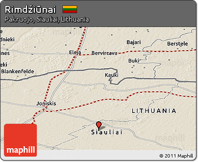 Shaded Relief Panoramic Map of Rimdžiūnai