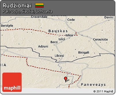 Shaded Relief Panoramic Map of Rudžioniai