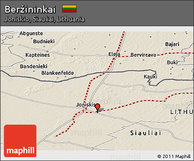 Shaded Relief Panoramic Map of Beržininkai
