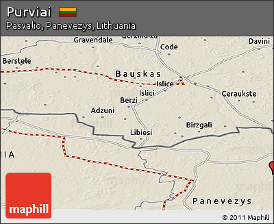 Shaded Relief Panoramic Map of Purviai