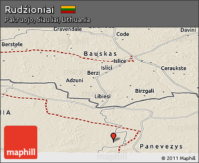 Shaded Relief Panoramic Map of Rudžioniai