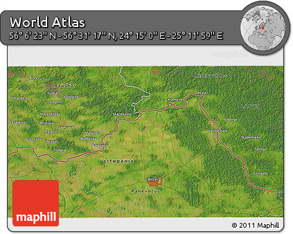 Satellite 3D Map of the Area around 56° 18' 50" N, 24° 43' 30" E