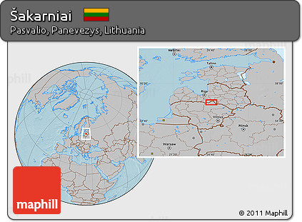 Gray Location Map of Šakarniai, hill shading