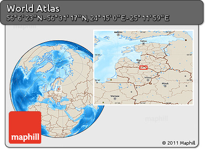 Shaded Relief Location Map of the Area around 56° 18' 50" N, 24° 43' 30" E