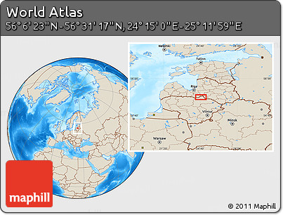 Shaded Relief Location Map of the Area around 56° 18' 50" N, 24° 43' 30" E