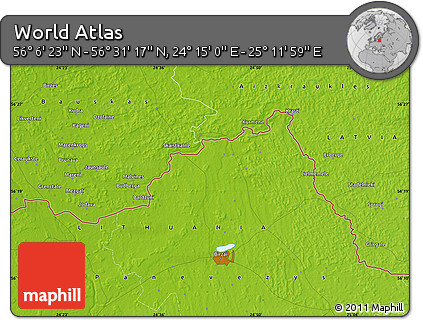 Physical Map of the Area around 56° 18' 50" N, 24° 43' 30" E