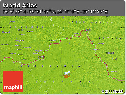 Physical Map of the Area around 56° 18' 50" N, 24° 43' 30" E