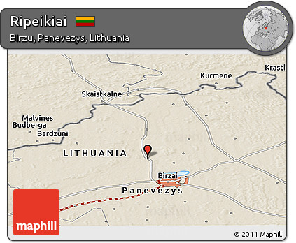 Shaded Relief Panoramic Map of Ripeikiai