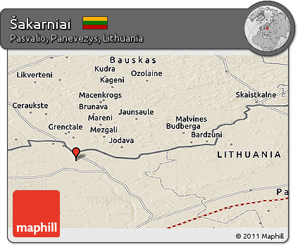 Shaded Relief Panoramic Map of Šakarniai