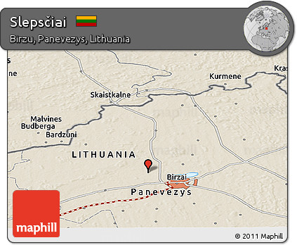 Shaded Relief Panoramic Map of Slepsčiai