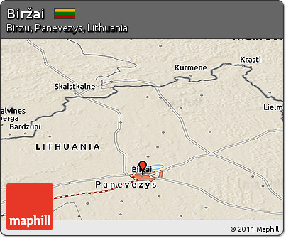 Shaded Relief Panoramic Map of Biržai