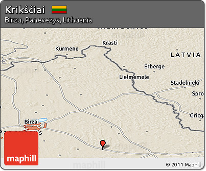Shaded Relief Panoramic Map of Krikščiai
