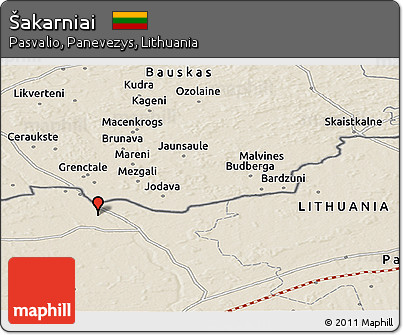 Shaded Relief Panoramic Map of Šakarniai