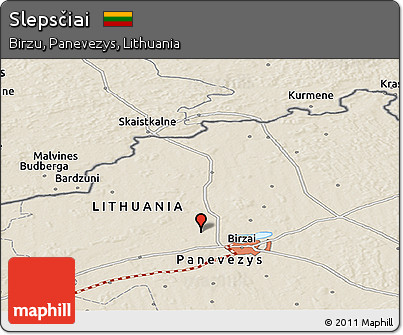 Shaded Relief Panoramic Map of Slepsčiai