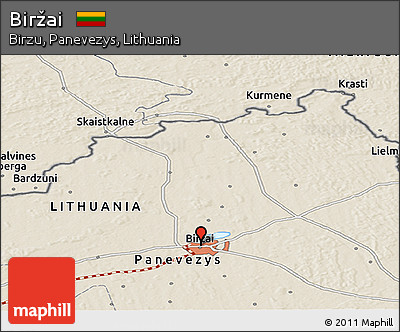 Shaded Relief Panoramic Map of Biržai