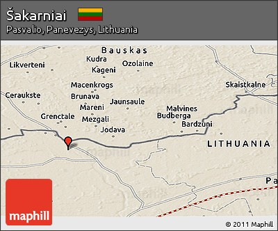 Shaded Relief Panoramic Map of Šakarniai