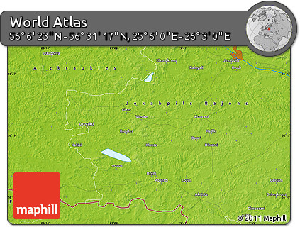 Physical Map of the Area around 56° 18' 50" N, 25° 34' 30" E