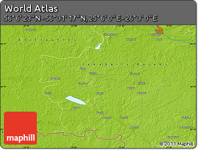 Physical Map of the Area around 56° 18' 50" N, 25° 34' 30" E
